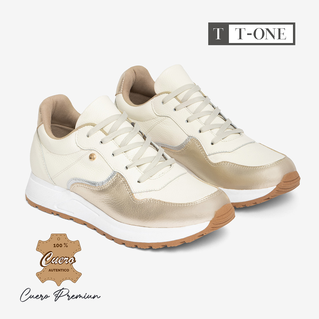 ZAPATILLAS MUJER DORADO - HUESO - Imagen 2